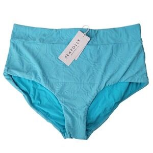 Seafolly Australia Atoll Oasis High Waisted Bikini Bottoms‎ Sz 10 Turquoise Blue
